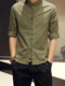 Army Green Loose Stand Collar Chinese Buttons Long Sleeve Plus Size Men Shirt for Casual