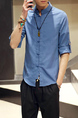Peacock Blue Loose Stand Collar Chinese Buttons Long Sleeve Plus Size Men Shirt for Casual