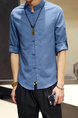 Peacock Blue Loose Stand Collar Chinese Buttons Long Sleeve Plus Size Men Shirt for Casual