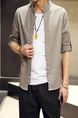 Gray Loose Stand Collar Chinese Buttons Long Sleeve Plus Size Men Shirt for Casual