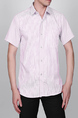 White and Rose Red Plus Size Lapel Stripe Pocket Single-breasted Collar Button-Down Men Shirt for Casual Party Office