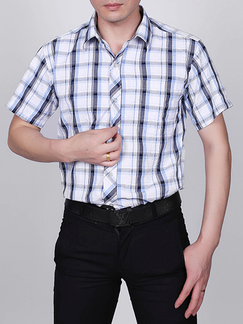 White and Colorful Plus Size Loose Lapel Stripe Grid Pocket Single-breasted Collar Button-Down Men Shirt for Casual Party Office