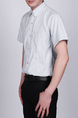 Grey and White Plus Size Loose Lapel Grid Pocket Single-breasted Collar Button-Down Men Shirt for Casual Party Office