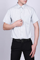 Grey and White Plus Size Loose Lapel Grid Pocket Single-breasted Collar Button-Down Men Shirt for Casual Party Office