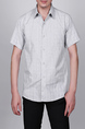 Grey and White Plus Size Loose Lapel Grid Pocket Single-breasted Collar Button-Down Men Shirt for Casual Party Office