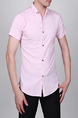 Pink Slim Lapel Printed Letter Single-breasted Asymmetrical Hem Collar Button-Down Men Shirt for Casual Party Office