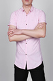 Pink Slim Lapel Printed Letter Single-breasted Asymmetrical Hem Collar Button-Down Men Shirt for Casual Party Office