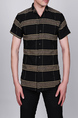 Black and  Yellow Lapel Slim Stripe Cardigan Collar Button-Down Men Shirt for Casual Party Office