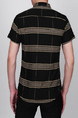 Black and  Yellow Lapel Slim Stripe Cardigan Collar Button-Down Men Shirt for Casual Party Office