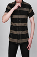 Black and  Yellow Lapel Slim Stripe Cardigan Collar Button-Down Men Shirt for Casual Party Office