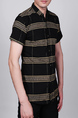 Black and  Yellow Lapel Slim Stripe Cardigan Collar Button-Down Men Shirt for Casual Party Office