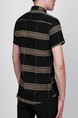 Black and  Yellow Lapel Slim Stripe Cardigan Collar Button-Down Men Shirt for Casual Party Office