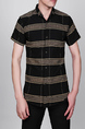 Black and  Yellow Lapel Slim Stripe Cardigan Collar Button-Down Men Shirt for Casual Party Office