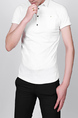 White Lapel Placket Front Slim Pocket Collar Men Shirt for Casual Party Office