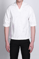 White and Grey Stand Collar V Neck Loose Printed Plus Sze Men Shirt for Casual Party Office