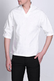 White and Grey Stand Collar V Neck Loose Printed Plus Sze Men Shirt for Casual Party Office