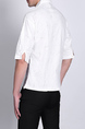 White and Grey Stand Collar V Neck Loose Printed Plus Sze Men Shirt for Casual Party Office