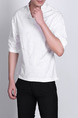 White and Grey Stand Collar V Neck Loose Printed Plus Sze Men Shirt for Casual Party Office