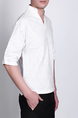 White and Grey Stand Collar V Neck Loose Printed Plus Sze Men Shirt for Casual Party Office