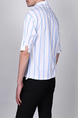 White and Blue Stand Collar V Neck Loose Stripe Plus Size Men Shirt for Casual Party Office