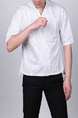 White and Green Stand Collar V Neck Loose Stripe Plus Size Men Shirt for Casual Party Office