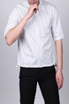 White and Green Stand Collar V Neck Loose Stripe Plus Size Men Shirt for Casual Party Office