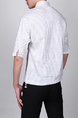 White and Green Stand Collar V Neck Loose Stripe Plus Size Men Shirt for Casual Party Office