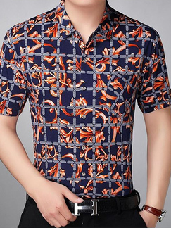 Navy Blue and Colorful Plus Size Loose Lapel Cardigan Grid Printed Collar Button-Down Men Shirt for Casual Party Office