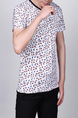 White and Colorful V Neck Slim Knitted Contrast Printed Tee Men Shirt for Casual Party