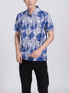 Blue and White Button Down Collared Men Shirt for Casual Party Office