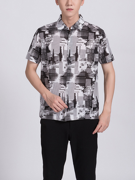 Blue Gray And Brown Button Down Collared Men Shirt for Casual Party Office