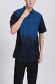 Blue Button Down Collared Chest Pocket Men Shirt for Casual Party Office