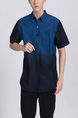 Blue Button Down Collared Chest Pocket Men Shirt for Casual Party Office