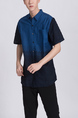 Blue Button Down Collared Chest Pocket Men Shirt for Casual Party Office