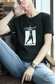 Black Round Neck Printed Tee Men Shirt for Casual Party