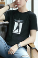 Black Round Neck Printed Tee Men Shirt for Casual Party