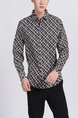 Black And White Collared Button Down Long Sleeves Men Shirt for Casual Party Office