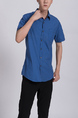 Blue Button Down Chest Pocket Collared Men Shirt for Casual Party Office
