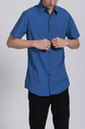 Blue Button Down Chest Pocket Collared Men Shirt for Casual Party Office