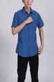 Blue Button Down Chest Pocket Collared Men Shirt for Casual Party Office