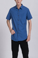 Blue Button Down Chest Pocket Collared Men Shirt for Casual Party Office