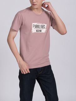 Pink Round Neck Tee Printed Men Shirt for Casual Party