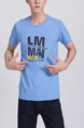 Blue Round Neck Printed Tee Men Shirt for Casual Party