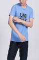 Blue Round Neck Printed Tee Men Shirt for Casual Party