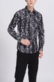Black and White Long Sleeves Button Down Collared Men Shirt for Casual Party Office