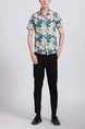 Cream and Blue Button Down Collared Floral Men Shirt for Casual Party Beach