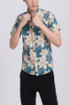Cream and Blue Button Down Collared Floral Men Shirt for Casual Party Beach