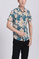 Cream and Blue Button Down Collared Floral Men Shirt for Casual Party Beach