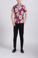 Red White and Blue Collared Button Down Floral Men Shirt for Casual Party Beach