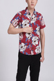 Red White and Blue Collared Button Down Floral Men Shirt for Casual Party Beach